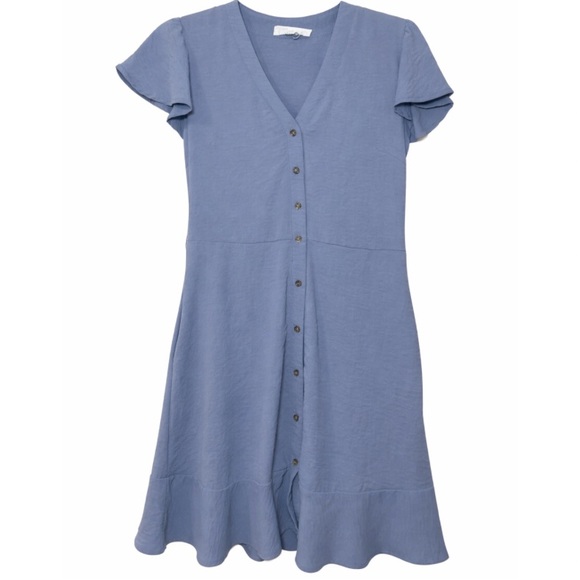 Lucky Brand Dresses & Skirts - Lucky Brand Women’s Flutter Cap Sleeve Button Front Blue Midi Dress Size Large